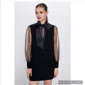 NWT Zara black organza bow dress